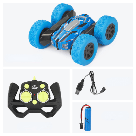 Fjernstyrt stuntbil - 4WD 2.4Ghz 360° Flips Oppladbar RC Bil for Barn, Radiostyrte Bil Leke, Gaver til 3 4 5 6 7 8 9 År Gamle Gutter (Blå)