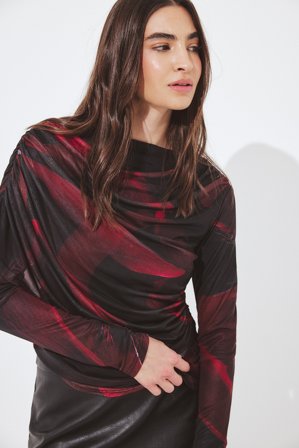 Jourdan Sloane x NA-KD bedrucktes Mesh-Top mit Drapierung - Party Oberteile - Mehrfarbig - S