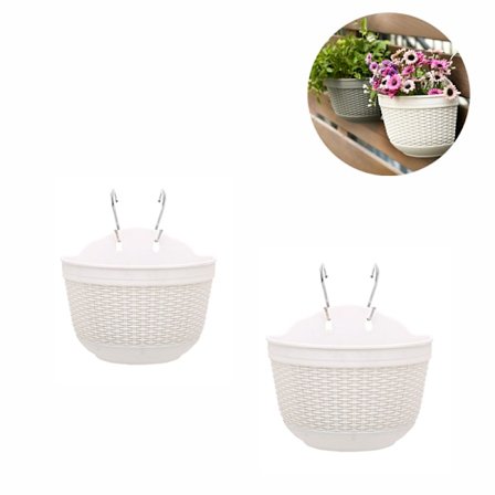 2 st hängande krukor i plast - avtagbar krok vit