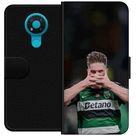 Nokia 3.4 Lompakkokotelo Viktor Gyökeres Sporting Green Design tyylikäs jalkapallo-taide vihreissä sävyissä, keskittyen energiaan ja intohimoon