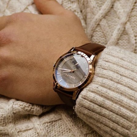 Dayton | Grey Textured Dial and Rose Gold-tone Stainless Steel Watch for Men - Wrist watches