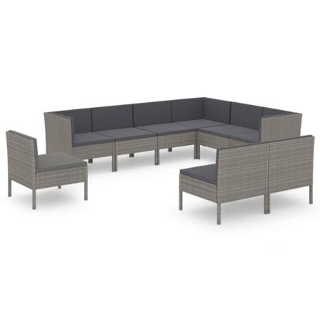 Vidaxl Loungegrupp För Trädgården Med Dynor 9 Delar Konstrotting Grå