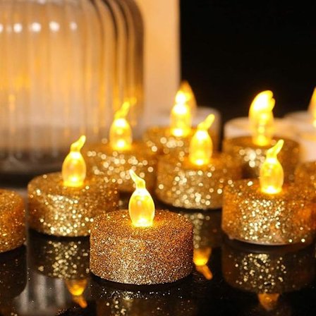 Telys med timer, 12 stk. kunstige stearinlys, flimrende telys med batteridrift, varmt hvitt lys 72 timer for høytider og hjemmedekorasjon