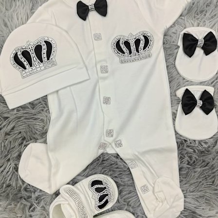 Turkey Prince Nyfødt Luksus Baby Romper Sett 4 stk votter lue sko Formell Spedbarn bryllup Gutt Antrekk