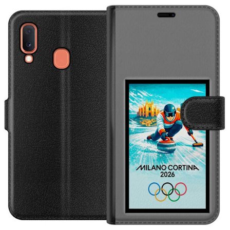 Yhteensopiva Lompakkokotelo Samsung Galaxy A20e Jääkiekkoilukuva, jossa pelaajat liikkuvat jäällä, Milano Cortina 2026, Milanin maamerkit ja olympiala