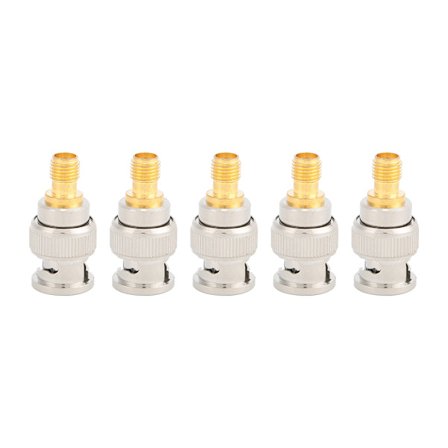 5 stk. SMA-F til BNC hann ren kobberkontakt for RF-applikasjoner, antenner, trådløse LAN-enheter