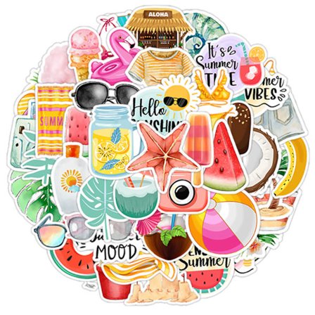 50 stk. sommer klistremerker for barn, tenåringer, jenter og gutter, hawaiiske strand klistremerker for vannflaske, bærbar PC, vanntett, søte 