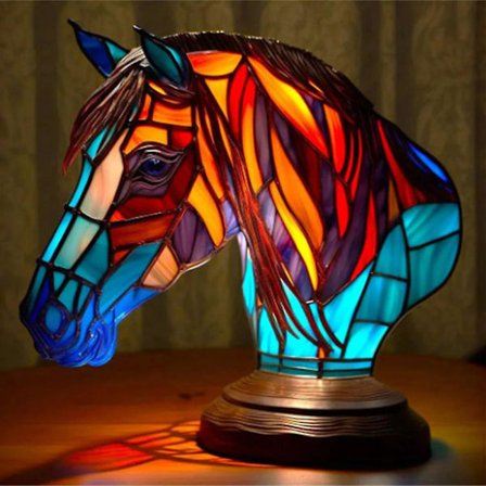 Dyr Bordlampe Serie Løve Delfin Ulv Glassmosaikk Nattlampe Ugle Hest Hane Elefant For Stue Soverom Kontor