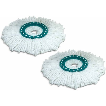 Pakke med 2 udskiftnings Clean Twist Disc Moppehoveder, ideel til flise- og stengulve, absorberende mikrofiber til vand og snavs