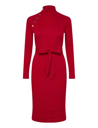 Lauren Ralph Lauren | Button-Trim Rib-Knit Mockneck Dress | S