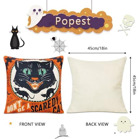 4 kpl Halloween-tyynynp lliset 18x18 - Vintage-pelokkaat kissat, kurpitsat, luurangot - Koti- ja sohvakoristeet