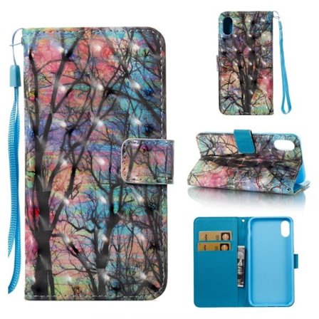 iPhone Xs Max Kuviollinen Lompakko Suojakotelo Synteetti Nahasta Kimalle Koristeilla - Värikäs Metsä