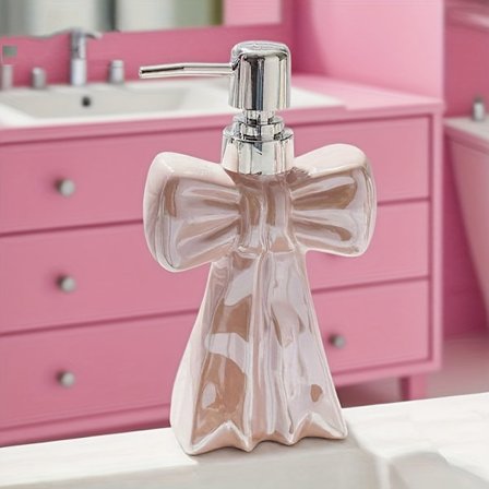 En smuk keramisk lotionflaske i nordisk stil med en pink sløjfe, og en smuk keramisk lotionflaske i nordisk stil med en hvid sløjfe.