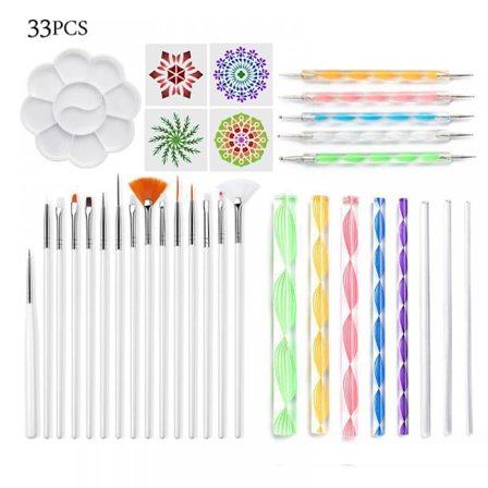 33 stk. Mandala prikkeværktøjssæt til maling af sten, maling af sten prikkesæt, mandala stencils, akrylstav, punktborværktøj, plus stencil