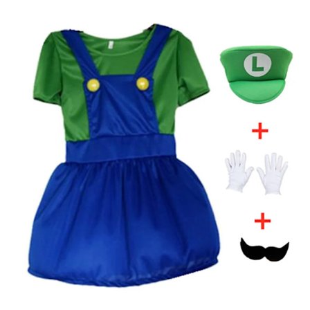 Mub- 4-12 År Barn Super Mario Bros Cosplay Jumpsuit Kostym Pojke Flicka Halloween Anime Fantasy Romper Luigi Bröder Klänning Hatt Kostym 02 L_yux 02 L