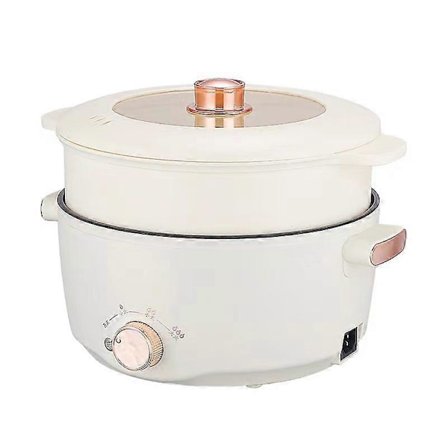 Slow cooker Multifunksjonell liten elektrisk kjele for husholdningsbruk Steke elektrisk wok Non-stick panne (kremfarge)