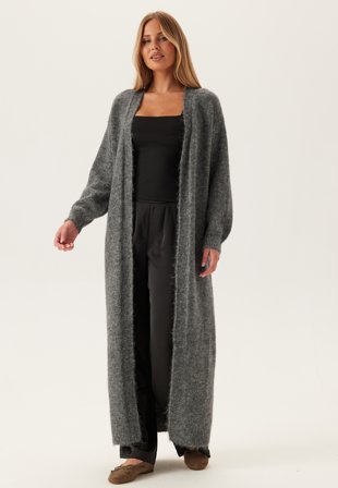 VILA Vinynni Open L/S LONG KNIT CAR Dark Grey Melange Vaatteet