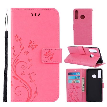 Huawei P30 Lite printti Perhonen Kukka nahkainen suojakotelo - Pinkki