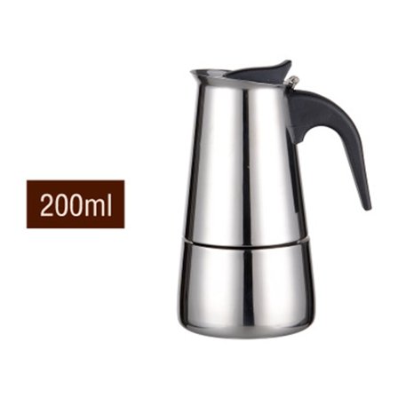 Moka-kande i rustfrit stål, 4-kops 200 ml, til gas-, el-, keramiske komfurer og camping