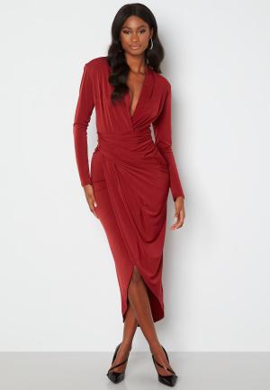 John Zack - Long Sleeve Rouch Dress XL (UK16) - Burgundy - Midiklänningar - Dam - Bubbleroom