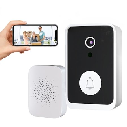 Trådløs ringeklokke med kamera, Visuell ringeklokke Kamera Stemme Intercom Overvåking WiFi HD Nattsyn Smart Ringeklokke