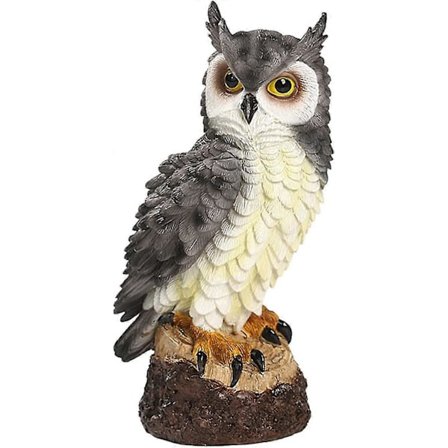 Harpiks Ugle Havepynt - Kunstig Ugle til Indendørs og Udendørs Dekoration, Realistisk Design med Grå Fjer til Din Have