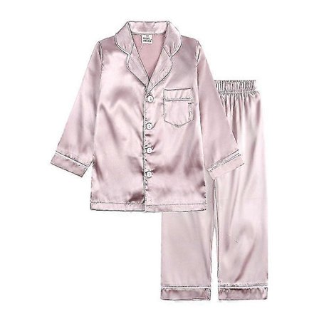 Børn Småbørn Baby Pige Dreng Satin Pyjamas Sæt Lang Kort Ærme Knap Pyjamasskjorte Top+bukser Underdele Natttøj Outfits Rose Gold Rose Gold 4-5 Years
