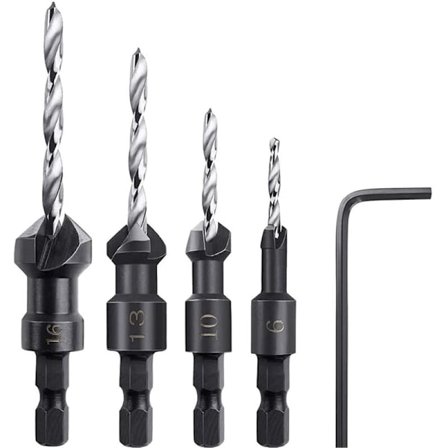 Försänkare, 4 Delar Hexagonala Försänkare Borr med en Liten Skiftnyckel, Försänkare Trä Lämplig för Trä eller Plastpaneler