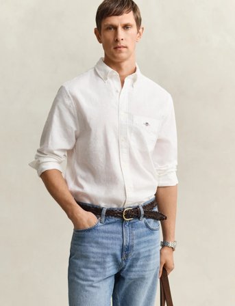 GANT Reg Cotton Linen Shirt - White - XXXL