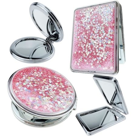 2 kpl peiliä Mini taittuva meikkpeili Pinkki Matkustajapeili Kaksipuolinen Kannettava peili Miehille Naisille Tytöille Taskulompakko Neliö & Pyöreä(