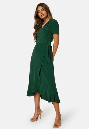 John Zack - Short Sleeve Wrap Dress - Green - Kläder - - Bubbleroom Omlottklänning