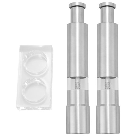 Salt- och pepparkvarn set om 2, pepparkvarn rostfritt stål saltströare tryckknapp manuell glas salt- och pepparset