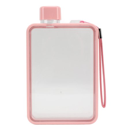 Vaaleanpunainen läpinäkyvä neliömäinen juomapullo 380 ml tiivis kannettava A5-paperille