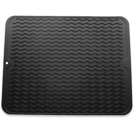 Silikon Avrenningsmatte, Stor Silikon Vaskematte, Riflet Oppvask Avrenningsmatte For Plassering Av Bestikk Og Oppvask (Svart, 40 * 30cm
