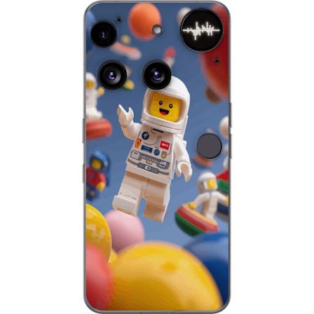 Kompatibelt Mobilskal till Nothing Phone (3) LEGO-inspirerad astronautfigur i rymden bland färgglada planeter, lekfull 3D-illustration för barnrum,