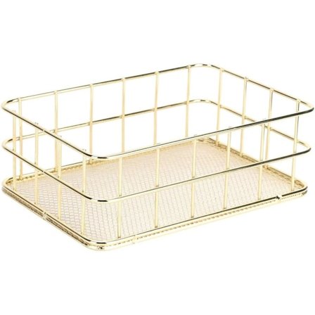 Oppbevaringskurver i gull, Gullmetallkurv Multifunksjonell Gyllen Jern Oppbevaringskurv Trådnett Skrivebord Oppbevaringsarrangør, 24 * 16 * 6,6 CM