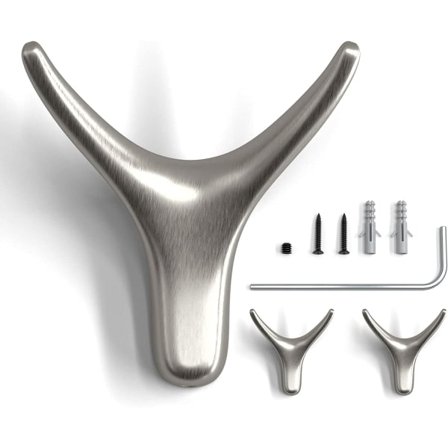 IC Handdukskrokar för badrum, 3 st tunga väggkrokar i metall för garderob, vardagsrum, kök, badrum, för upphängning (borstad grå)