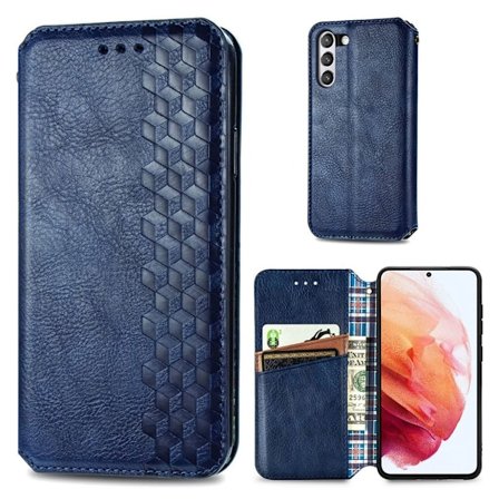 Nahkakotelo With A Stylish Rhombus Imprint For Samsung Galaxy S21 FE - Sininen