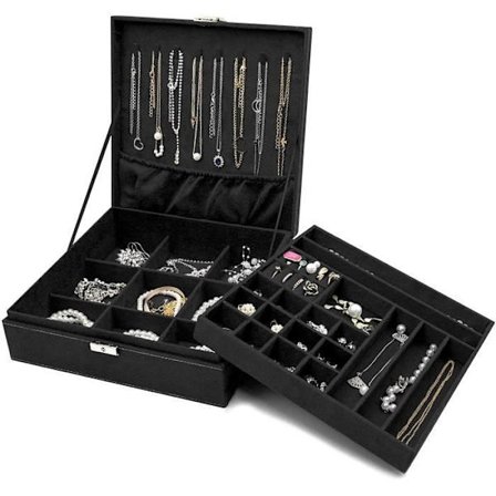 (Svart) Smykkeskrin, Smykkeetui for kvinner - Svart - 2 nivåer - Halskjeder