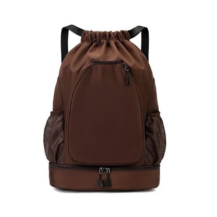 Ryggsekk, sammenleggbar pose med snøring, vanntett oppbevaringspose, brun