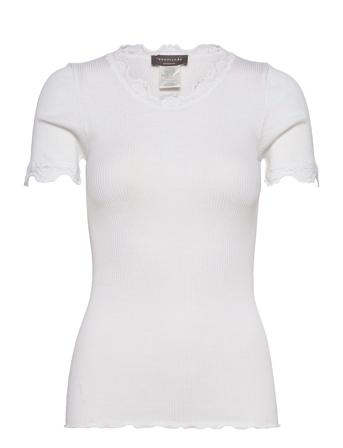 Silk T-Shirt W/Lace T-shirt Top Hvid Rosemunde