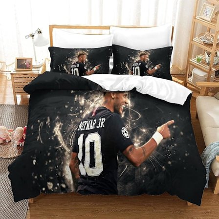 CAYBES Neymar Dynebetræk Sengesæt 3D Printet Neymar VM Fodboldstjerne Komfortabelt Dynebetræk Sæt Med Pudebetræk Sengesæt Sengelinned Sengetøj