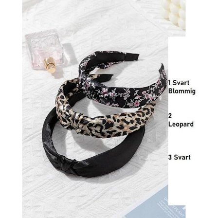 Nr 1 Svart blommig Diadem med knyten satin tyg