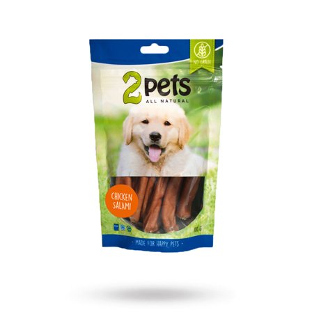 2pets Dogsalami Chicken 100g - Matskåler, Hundegobiter & Tyggeben til hund & katt på Doggie.no - Hundegodbiter, Tyggebein & matskåler
