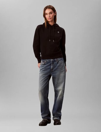 Calvin Klein Jeans Ls Rlxd Mono Fr Terry Po Hood - Black - XL