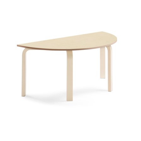 Tisch ELTON halbrund, 1200x600x530 mm, Linoleum beige, Birke