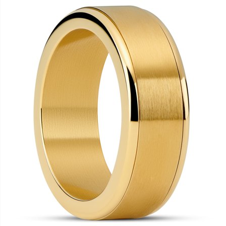 Enthumema | Anillo antiestrés de acero inoxidable dorado cepillado de 8 mm para hombres - Anillos de acero