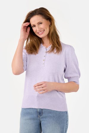 JENSEN - Kortærmet Strik Polo - Lilla - Pufærmer