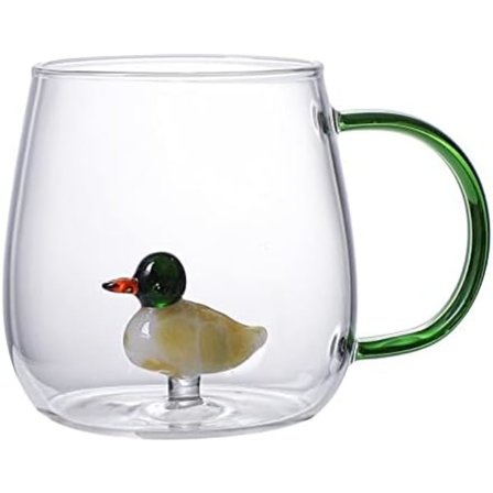 3D Kaffeekrus i Borosilikatglass med Søt Dyr Inne i Koppen Tegneserie