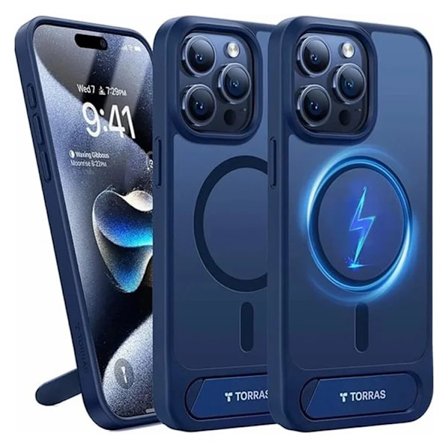 TORRAS Mobilskal till iPhone 15 Pro Max Magsafe Kickstand - Marinblå